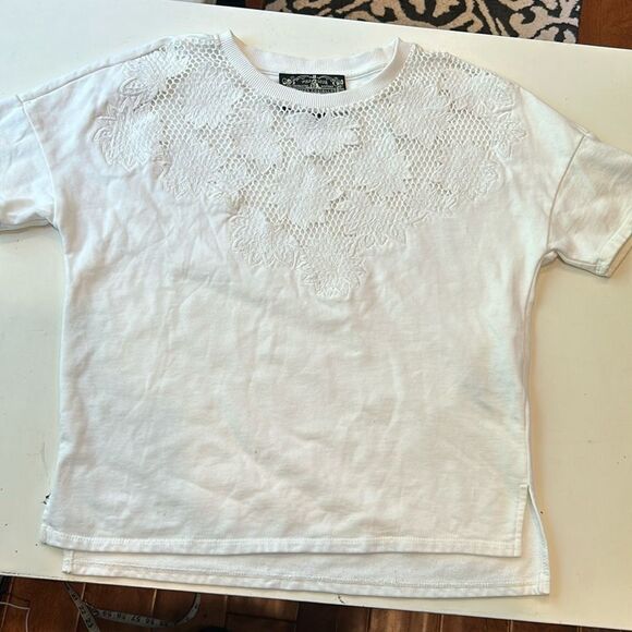 James Coviello white thick T-shirt with crochet front size extra small - Picture 3 of 11